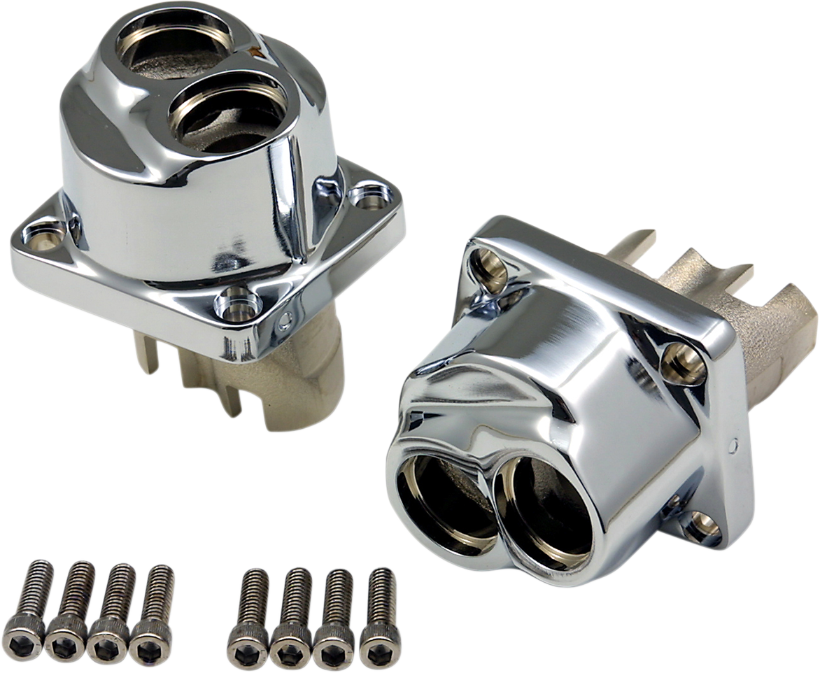 Chrome Lifter Blocks for Harley Evolution and Big Twin models by Drag Specialties, part number 26533-BOX, shown in the image.