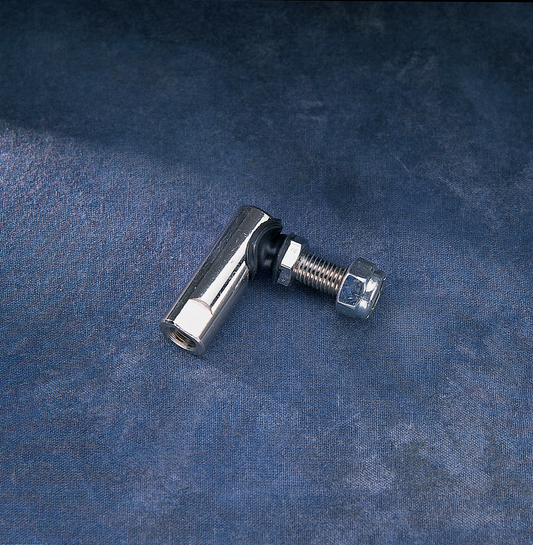 Chrome ball joint shifter for FL and FS Harley-Davidson models by Drag Specialties, shown with mounting details.
