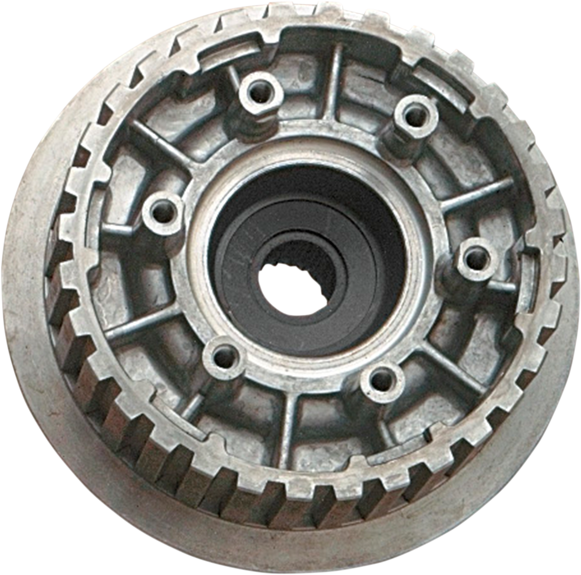 Drag Specialties clutch hub for Harley Big Twin '98-'06, part 148116-BX-LB1, shown in metallic finish with detailed gear teeth.