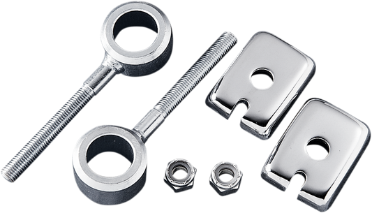 DRAG SPECIALTIES rear axle adjuster assembly for Harley-Davidson 1973-1996, part #15-0903-BC2, shown in the image.