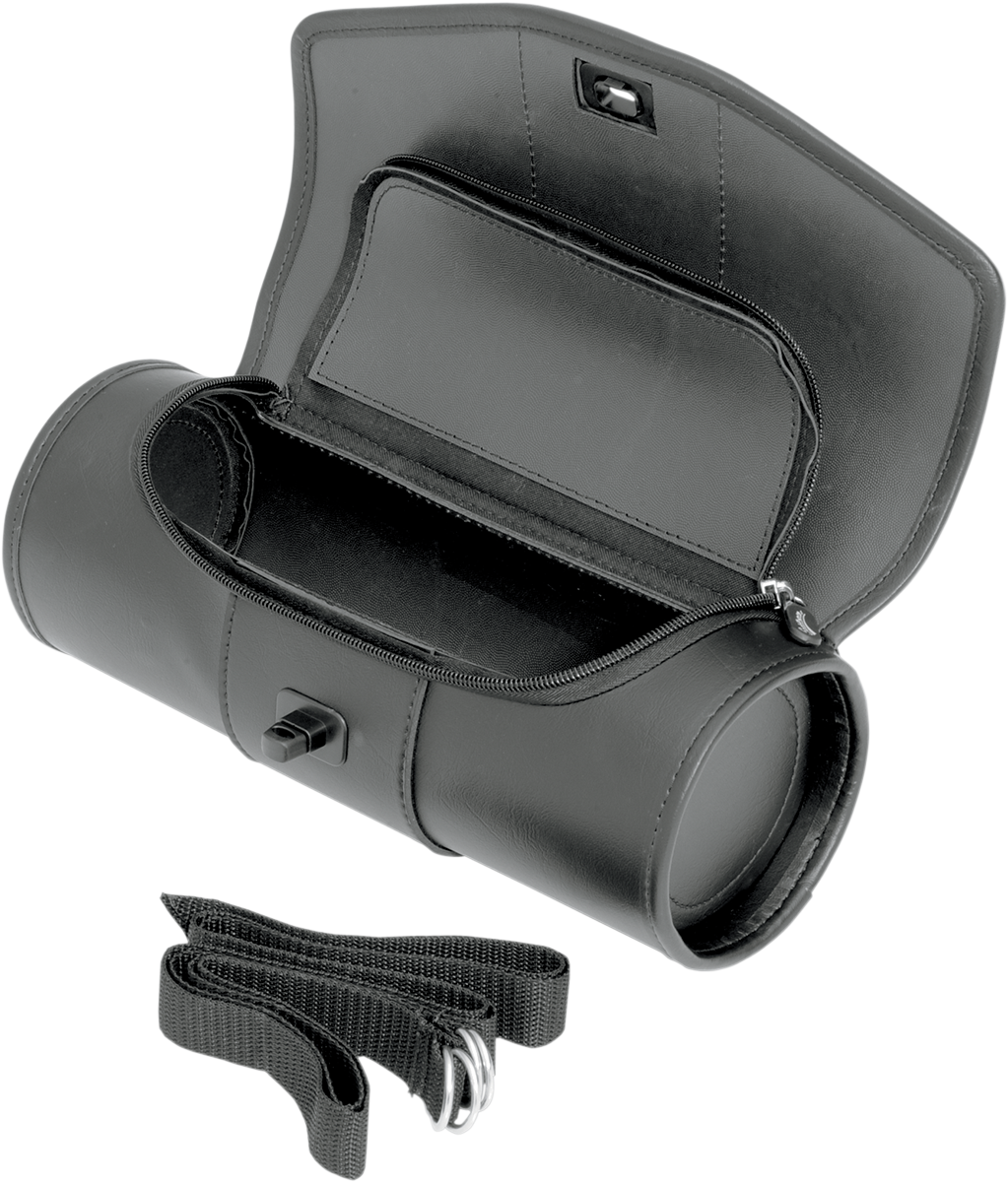 Bill's Exhausts SADDLEMEN Deluxe Tool Bag 3510-0061 seat with padded leather and stitching details, designed for motorcycle comfort.
