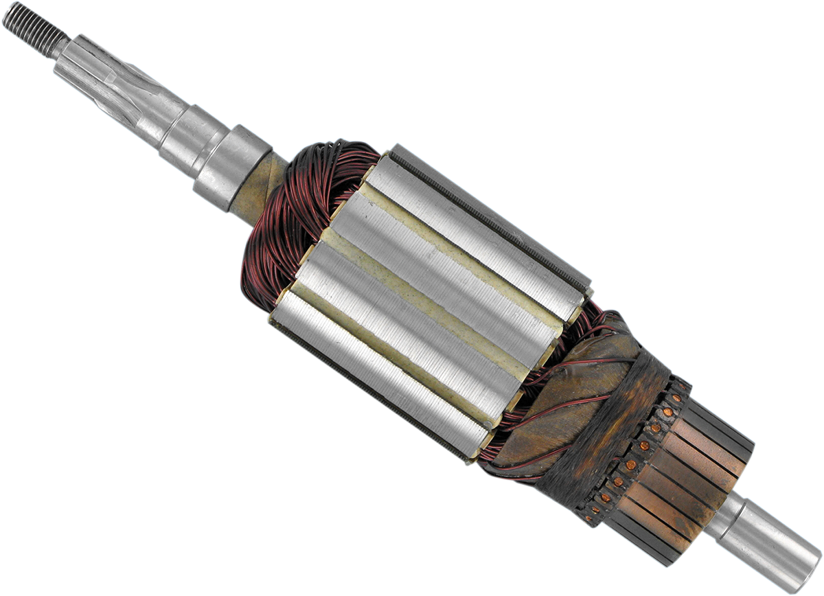 DRAG SPECIALTIES 12V generator armature for Harley Davidson motorcycle, showing the copper winding and metal core.