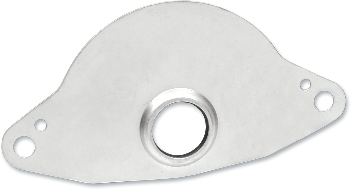 Drag Specialties oil deflector plate for Harley Davidson, chrome finish, durable metal construction, designed to protect engine components.