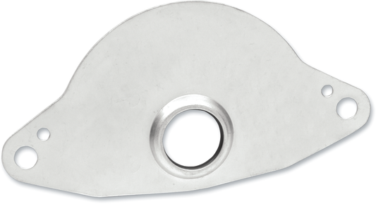 Drag Specialties oil deflector plate for Harley Davidson, chrome finish, durable metal construction, designed to protect engine components.