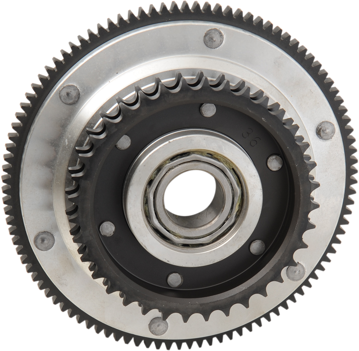 DRAG SPECIALTIES clutch shell for Harley Big Twin '94-'97, showing silver metal clutch component with textured surface.