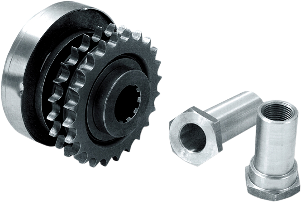 DRAG SPECIALTIES compensating sprocket kit for Harley Davidson Big Twin 1984-1990, showing sprockets and mounting hardware.