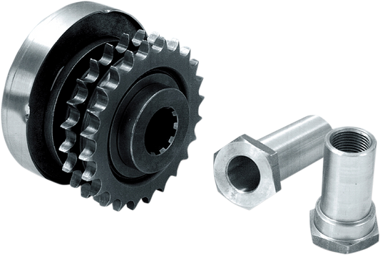 DRAG SPECIALTIES compensating sprocket kit for Harley Davidson Big Twin 1984-1990, showing sprockets and mounting hardware.