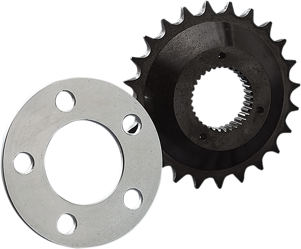 DRAG SPECIALTIES 24-tooth offset sprocket kit for extra-wide tires, showcasing the metal sprocket with gear teeth and mounting holes.