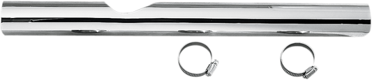 Chrome right-side heat shield for Harley-Davidson with stock exhaust by Drag Specialties, shown mounted on motorcycle.