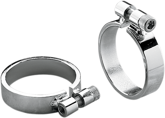 Heavy duty super exhaust port clamps by Drag Specialties, designed for motorcycle exhaust systems, shown in the image.