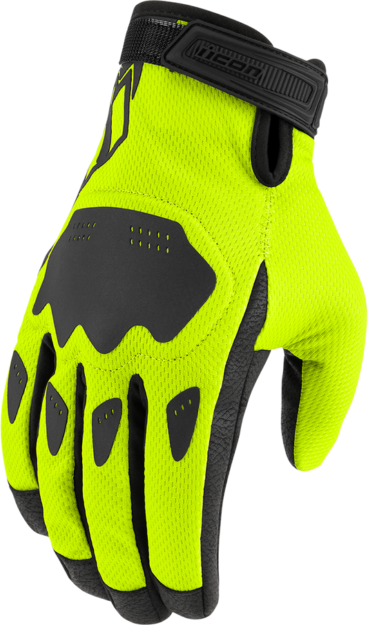 Bill's Exhausts ICON Hooligan™ CE Gloves in Hi-Vis, size XL, showing bright safety gloves with textured palms and adjustable cuffs.