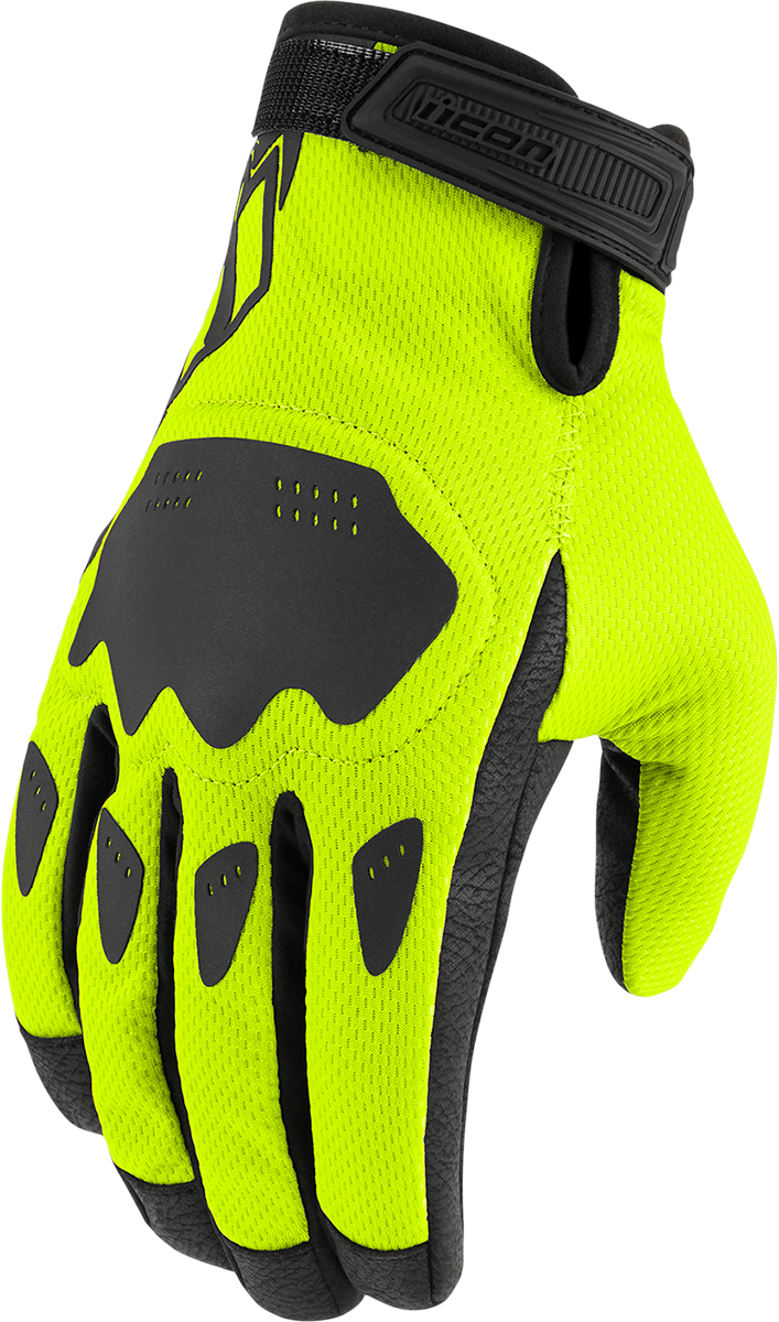 Bill's Exhausts ICON Hooligan CE Hi-Vis gloves, medium size, with high-visibility safety features and protective design.