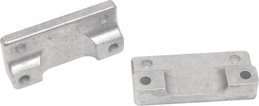 Drag Specialties Fender-To-Fork Adapters for FLSTF to FLT/FLHT forks, part #222129, showing metal mounting hardware for motorcycle.