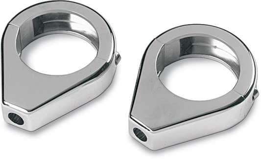 Chrome 41mm turn signal clamp for motorcycle front forks by DRAG SPECIALTIES, designed to secure turn signals on bike front forks.