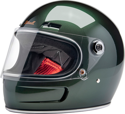 BILTWELL Gringo SV motorcycle helmet in metallic Sierra Green, medium size, with a sleek design and matte finish.