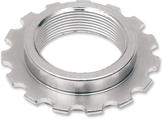 DRAG SPECIALTIES Harley-Davidson steering stem bearing adjusting nut 71349, close-up view showing metal nut and threading
