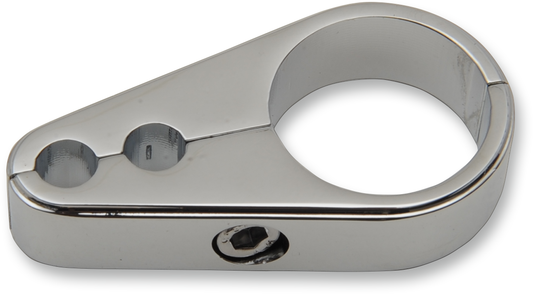 DRAG SPECIALTIES die-cast cable clamp for dual throttle, 1-inch frame, part number 11-0052-SC1, shown on motorcycle control setup.