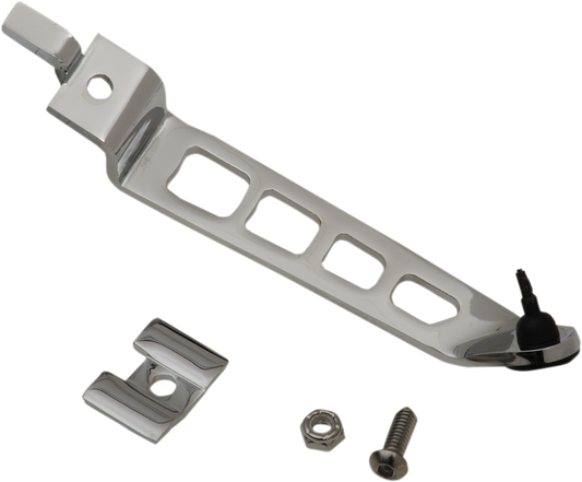 Chrome Drag Specialties kickstand extension for Dyna motorcycles, providing added length and stability.