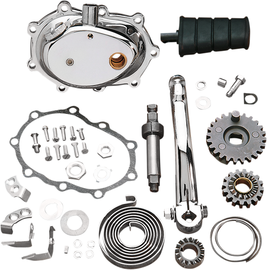 Drag Specialties Kickstarter Kit 290261-BX-LB2 for Harley-Davidson motorcycle, showing metal components and mounting hardware.