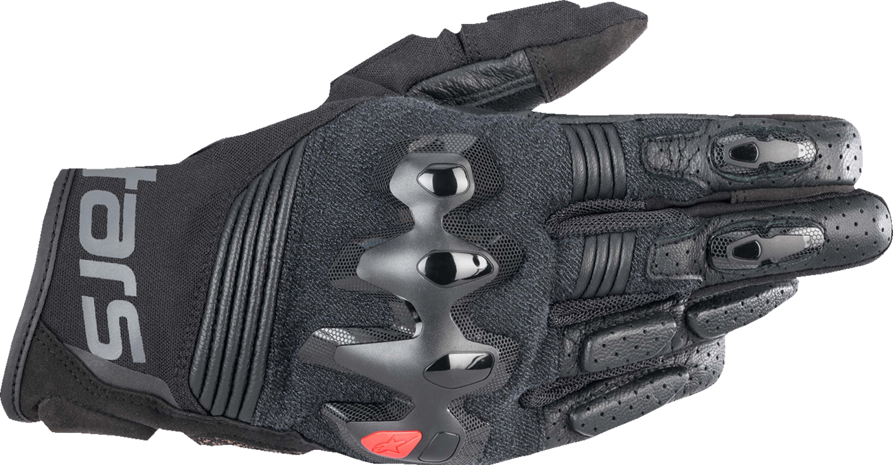 Black Alpinestars Halo Gloves in medium size, featuring protective design and durable materials, suitable for motorcycling.