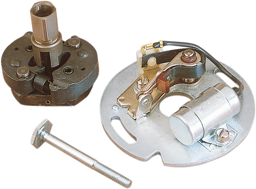 DRAG SPECIALTIES Advance Unit Assembly for Harley Davidson motorcycle, showing detailed metal components and wiring.
