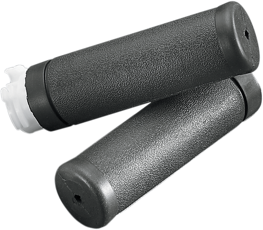 DRAG SPECIALTIES OEM-style rubber motorcycle grips with dual throttle sleeves, black with textured surface and branding.