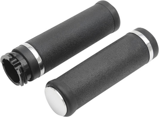 DRAG SPECIALTIES Hotop smooth rubber motorcycle grips with accent rings and end caps, black handlebar accessories.