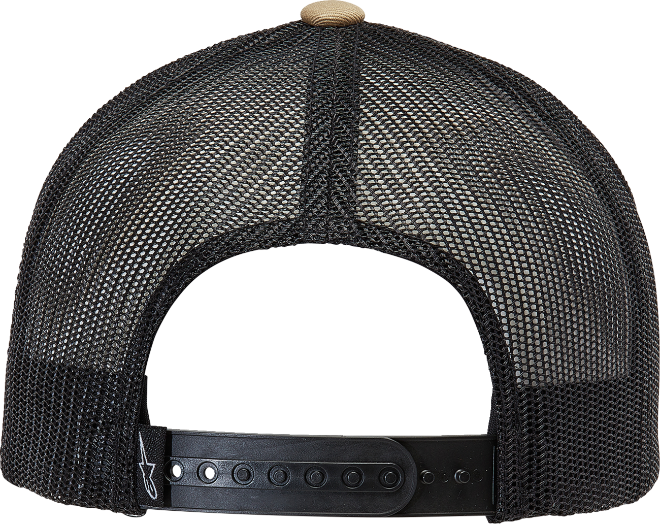 Alpinestars flag snapback hat in sand and black with embroidered logo, adjustable one size fits most, casual streetwear style.