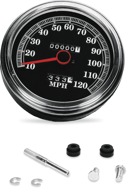 DRAG SPECIALTIES black face speedometer for FL '89-'95 Style 2240:60, part number 72423M, showing the dial and needle.