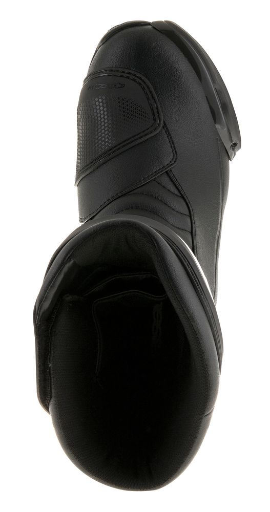 Black Alpinestars SMX-S motorcycle boots in US size 9, EU 43, featuring protective design and sturdy construction.