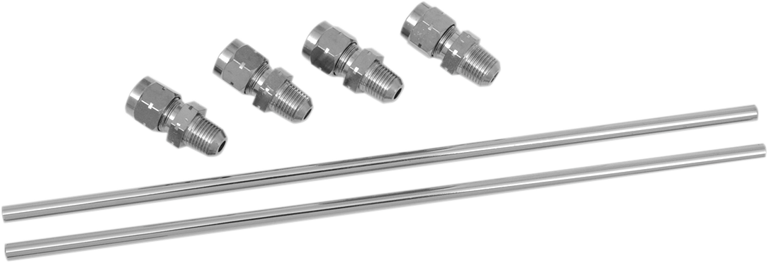 Chrome rocker oil line set for Harley Sportster by Drag Specialties, featuring durable metal fittings and sleek chrome finish.