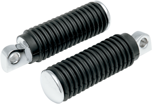 Chrome Drag Specialties passenger foot pegs with rubber sleeves and chrome ends for motorcycle comfort and style.