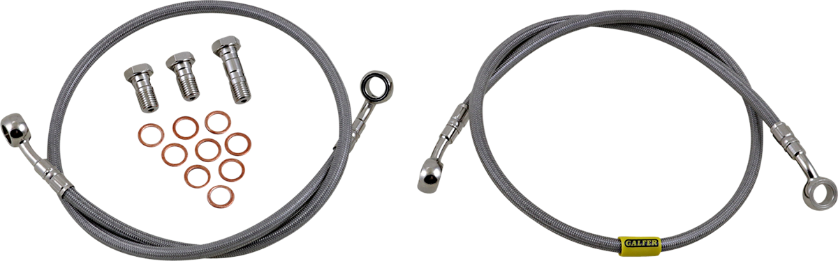 GBRAKES stainless steel brake line FK003D415-2 for bikes, featuring durable metal fittings and flexible braided steel construction.