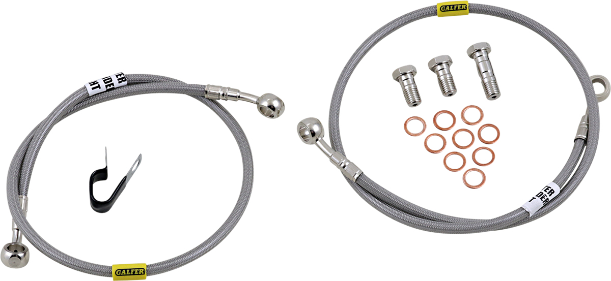 GBRAKES stainless steel brake line FK003D419-2 for bikes, showing the durable, flexible brake hose with fittings for improved stopping power.