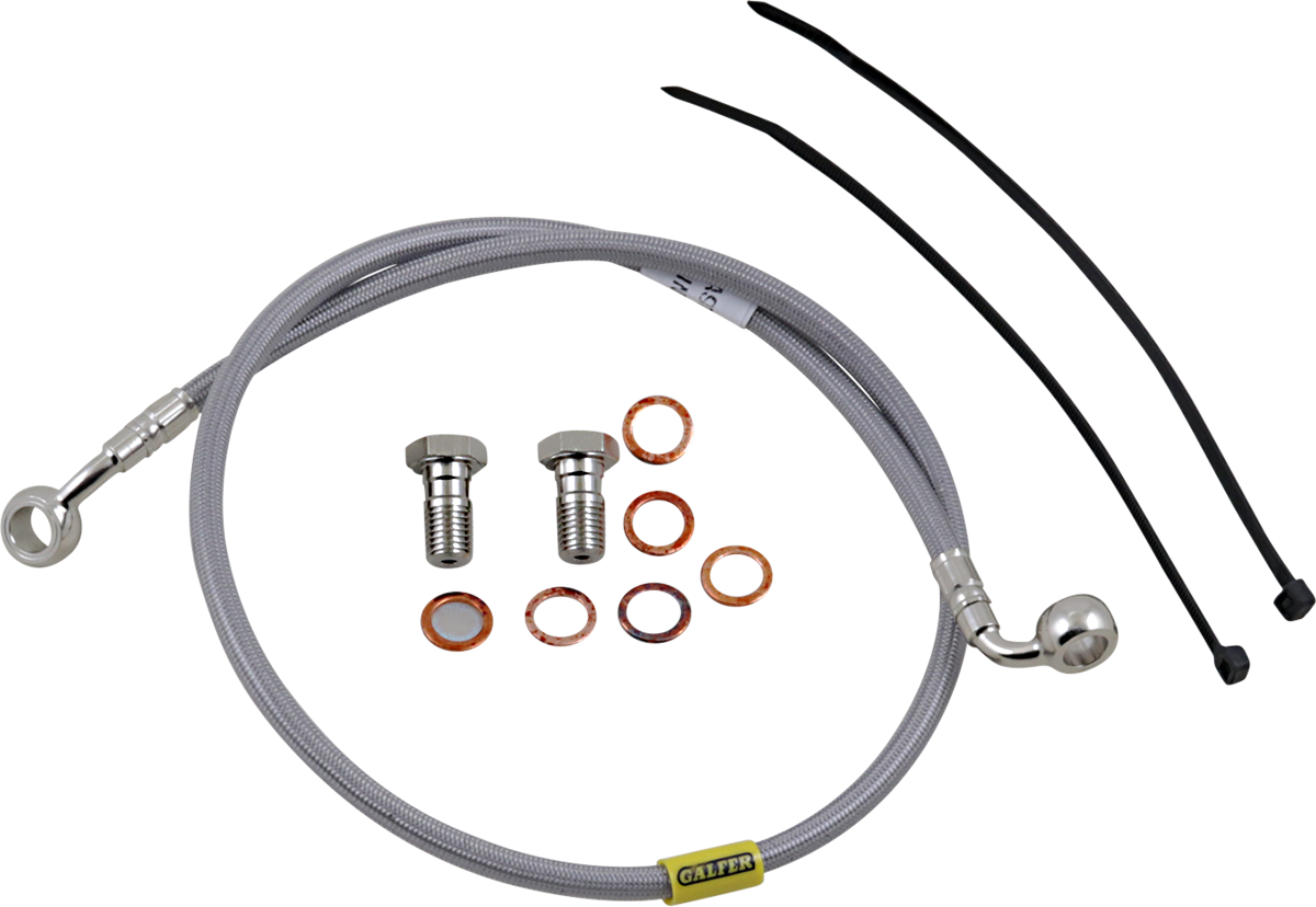 GBRAKES stainless steel brake line FK003D871R for enhanced bicycle braking performance, shown coiled with fittings and connectors.