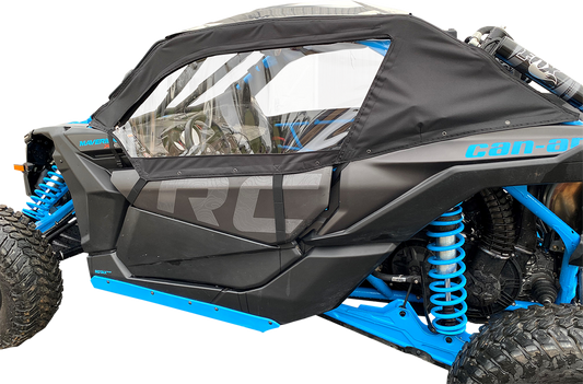 MOOSE OFFROAD side enclosure for Can-Am Maverick X3, durable black plastic panels with mounting hardware visible.
