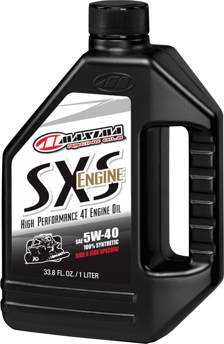 Maxima Racing Oil SXS UTV Synthetic 4T Oil 5W-40 in 1-liter container, designed for high-performance UTV engines.