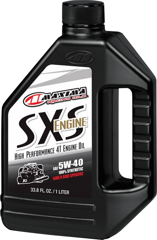 Maxima Racing Oil SXS UTV Synthetic 4T Oil 5W-40 in 1-liter container, designed for high-performance UTV engines.