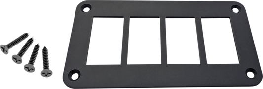 MOOSE OFFROAD universal dash plate for 4 switches, black metal panel with four switch cutouts, suitable for off-road vehicle dashboard.
