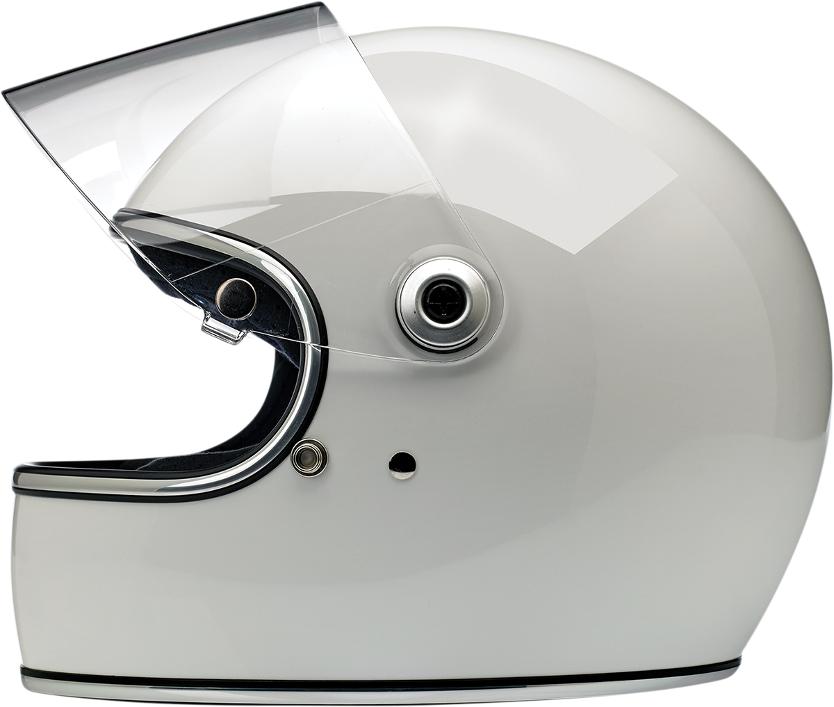 BILTWELL Gringo S helmet in glossy white, XS size, with smooth aerodynamic design and secure strap, motorcycle helmet for riders.
