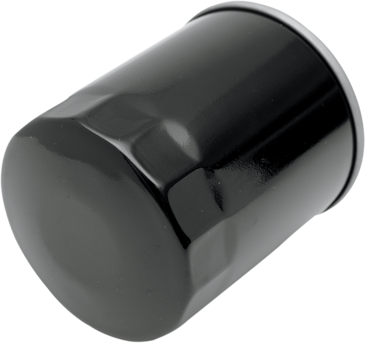 Drag Specialties oil filter 14-0003B-BX-18 for FXR, Softail, Sportster, and Touring motorcycle models, showing the filter element.