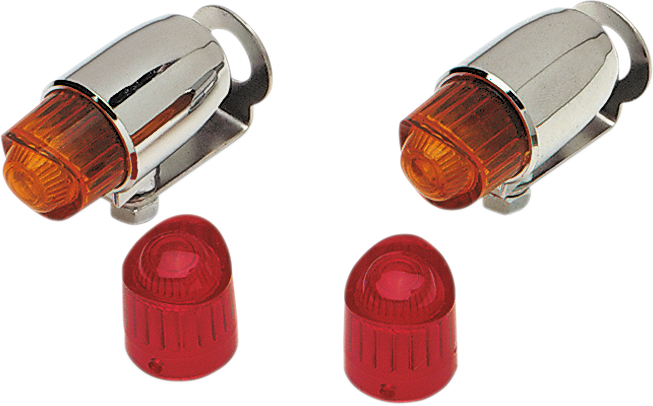 DRAG SPECIALTIES Pony Lights single filament motorcycle turn signal light with clear lens and metal base.