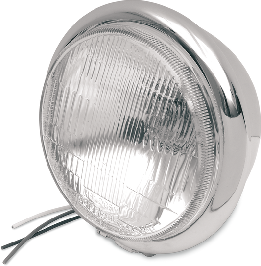 Chrome 5-3/4 inch bottom mount H4 headlight by DRAG SPECIALTIES, designed for motorcycle headlights with durable construction.