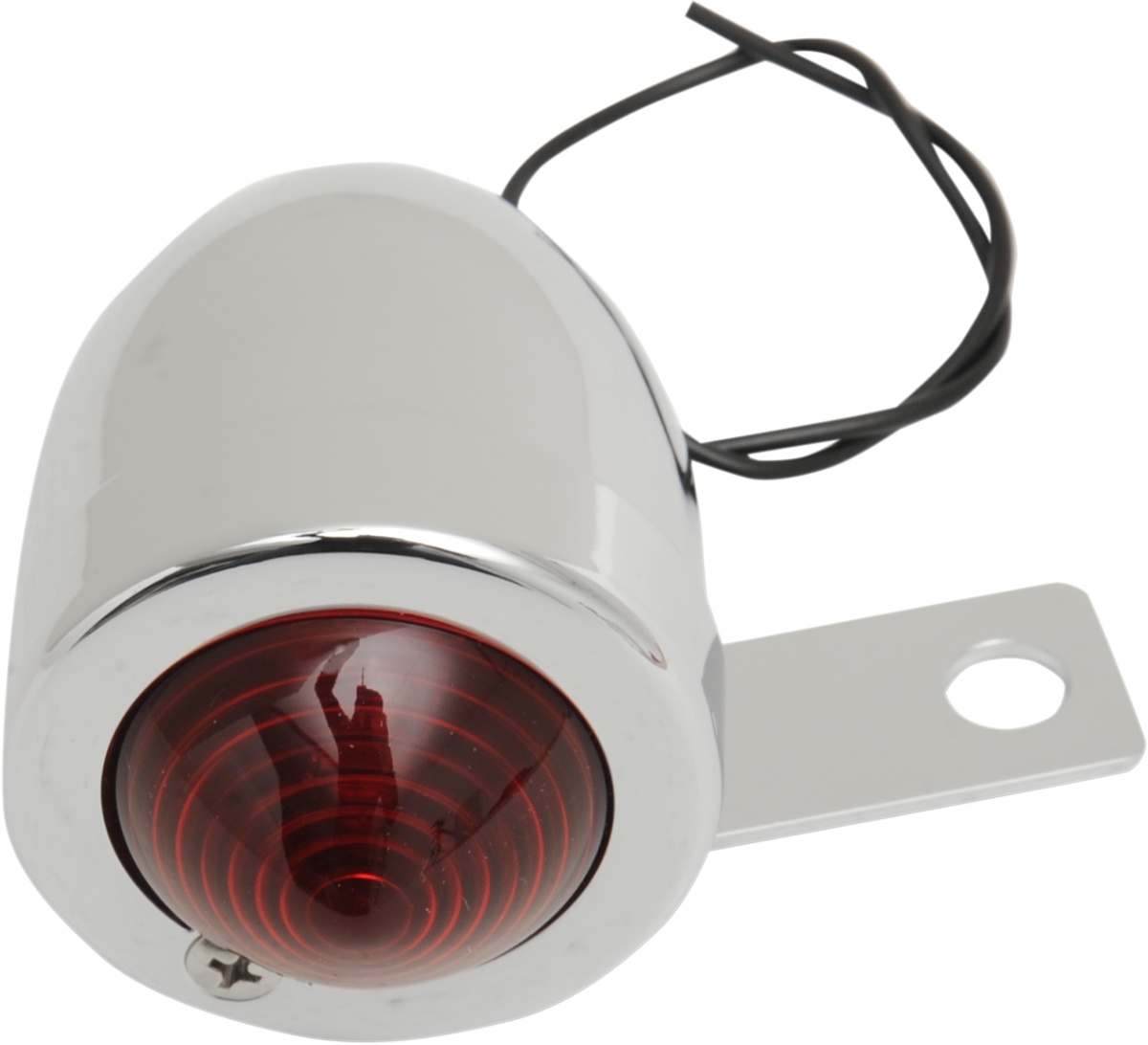 Chrome right-side Bullet Light with red lens and mounting bracket from DRAG SPECIALTIES for motorcycle or bike lighting.