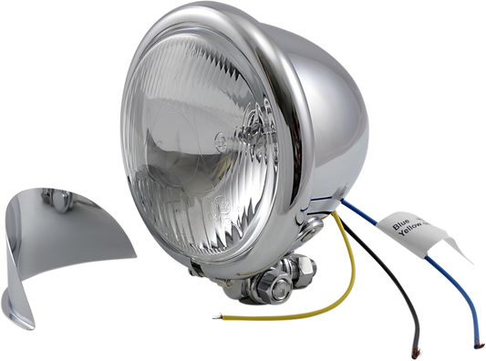 DRAG SPECIALTIES 4.5-inch spotlight with chrome visor and blue indicator light, shown on a motorcycle handlebar.