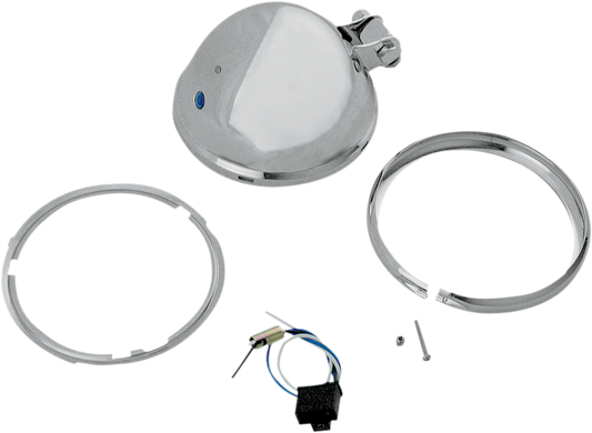 Chrome 5-3/4 inch Drag Specialties bottom mount headlight shell with trim ring for motorcycle headlights, part #20-6002S-BX-LB1