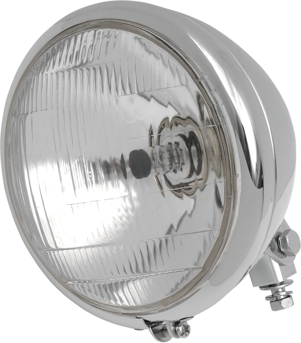 DRAG SPECIALTIES custom 6.5-inch headlight with 55/100W quartz halogen bulb for motorcycle or bike lighting.