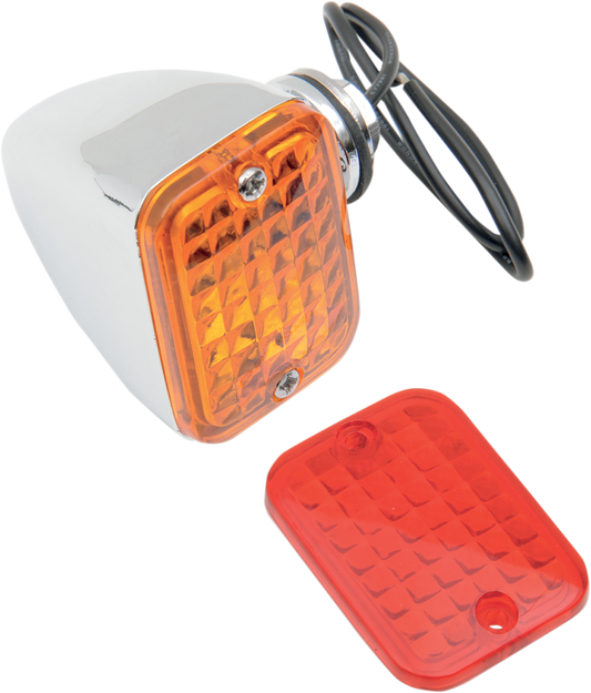 Drag Specialties rectangular market light with amber and red lenses, designed for motorcycle or vehicle visibility.