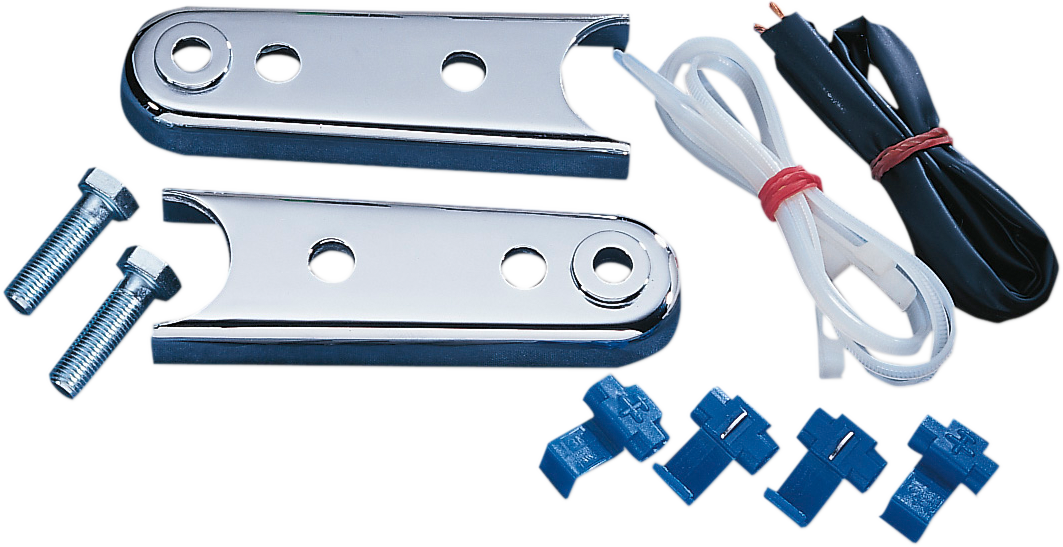 Drag Specialties rear turn signal relocation kit for 1984-2001 Harley FXST motorcycles, includes mounting components and hardware.