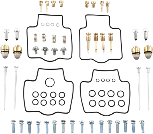 Parts Unlimited carburetor repair kit for Kawasaki models, featuring gaskets, diaphragms, and components for carburetor maintenance.